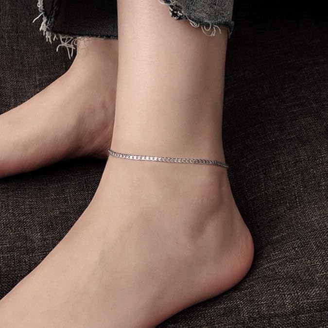 Silver Chain Anklet forMen and Women Summer Beach Sandal Barefoot Jewelry Ankle Foot Bracelet(Gift Wrapped)